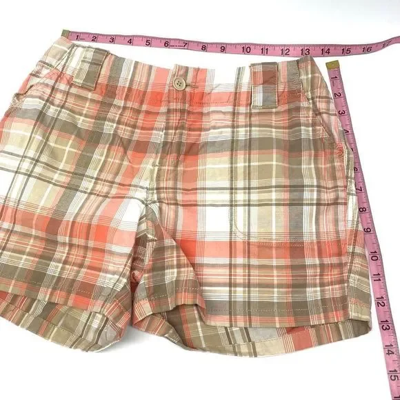 St John’s Bay plaid shorts coral tan wht 6 petite - Picture 6 of 11